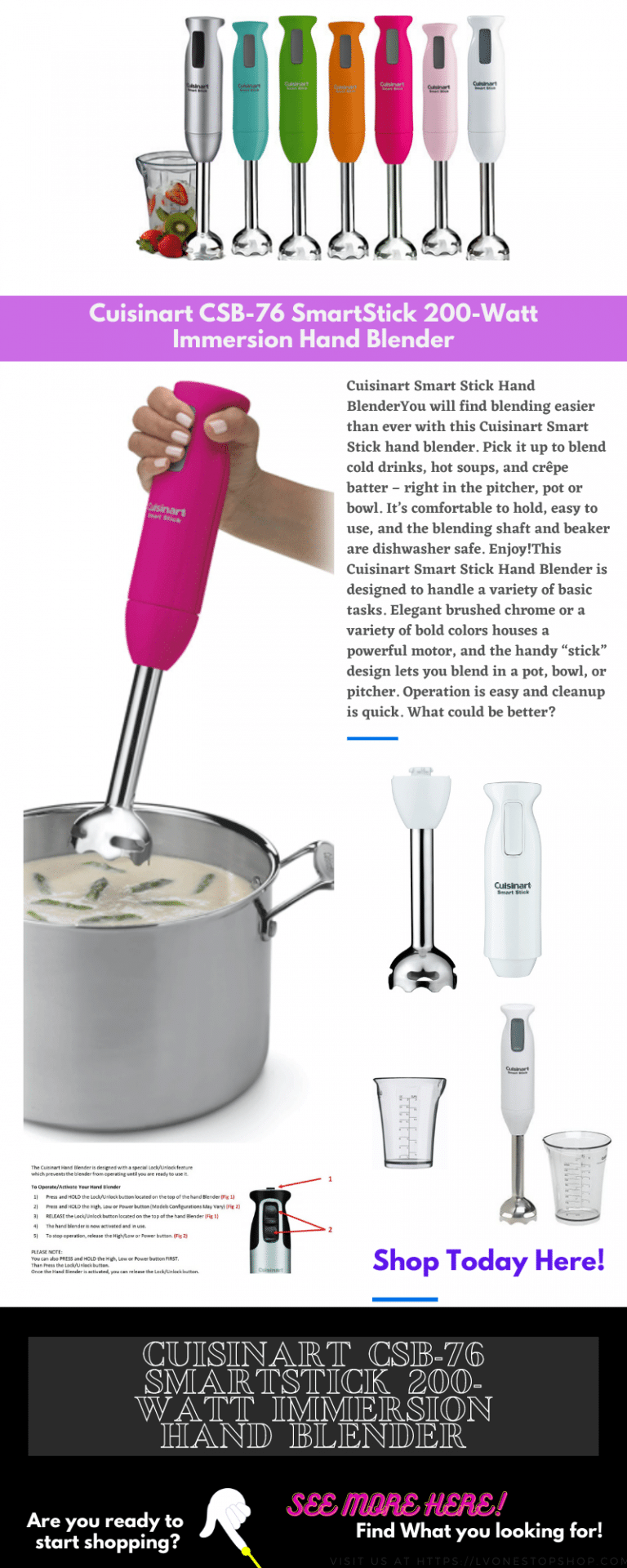 Cuisinart CSB76 SmartStick 200Watt Immersion Hand Blender Cooking