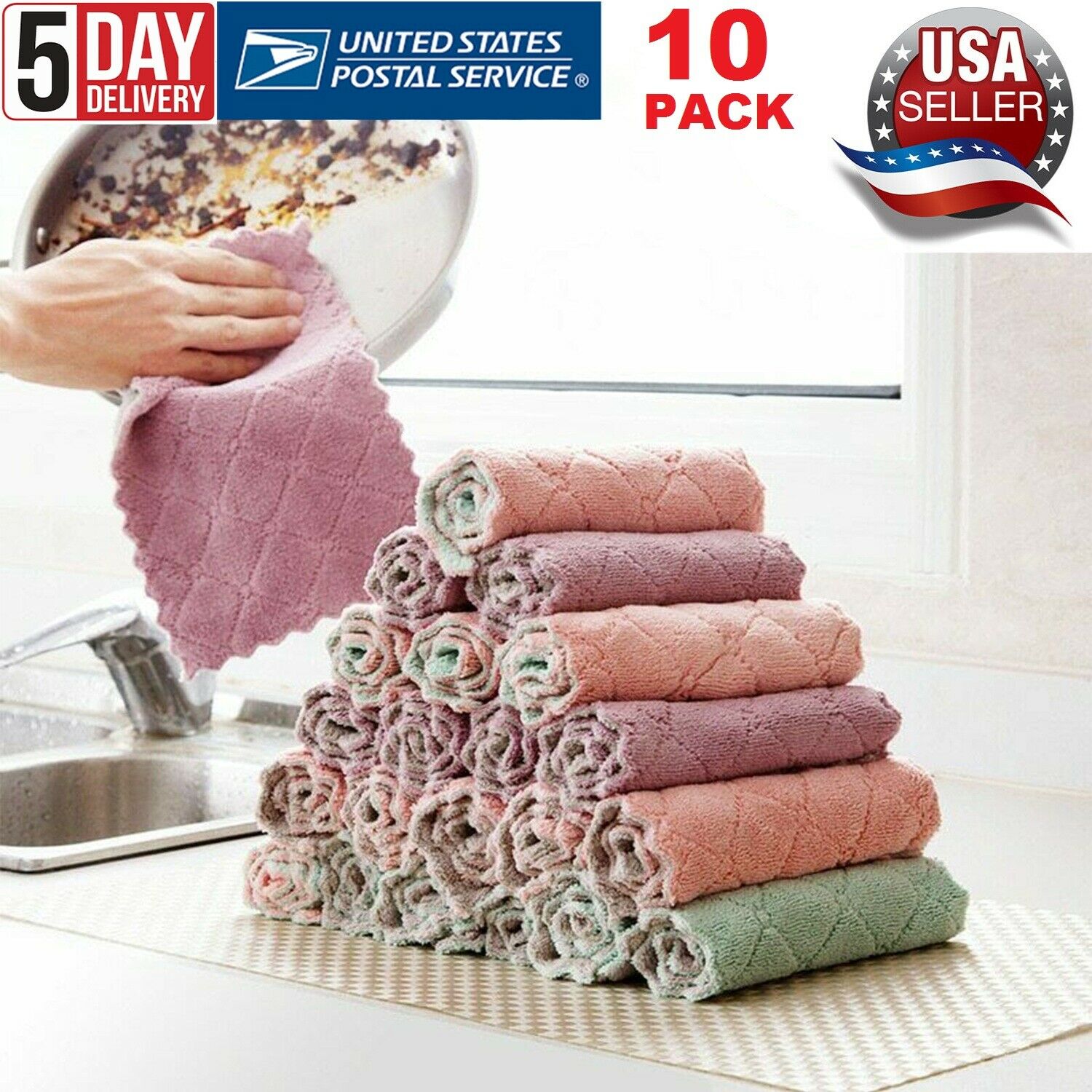 10 PACK Kitchen Towel Dish Cloth Super Absorbent Tea Towels 26x16cm Utopia Towel