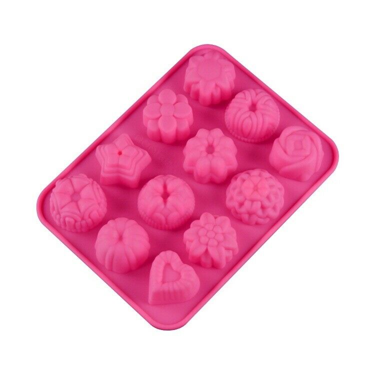 12 Cavity Silicone Flower Shape Soap Candle Mold Candy Chocolate Jelly Ice Moul