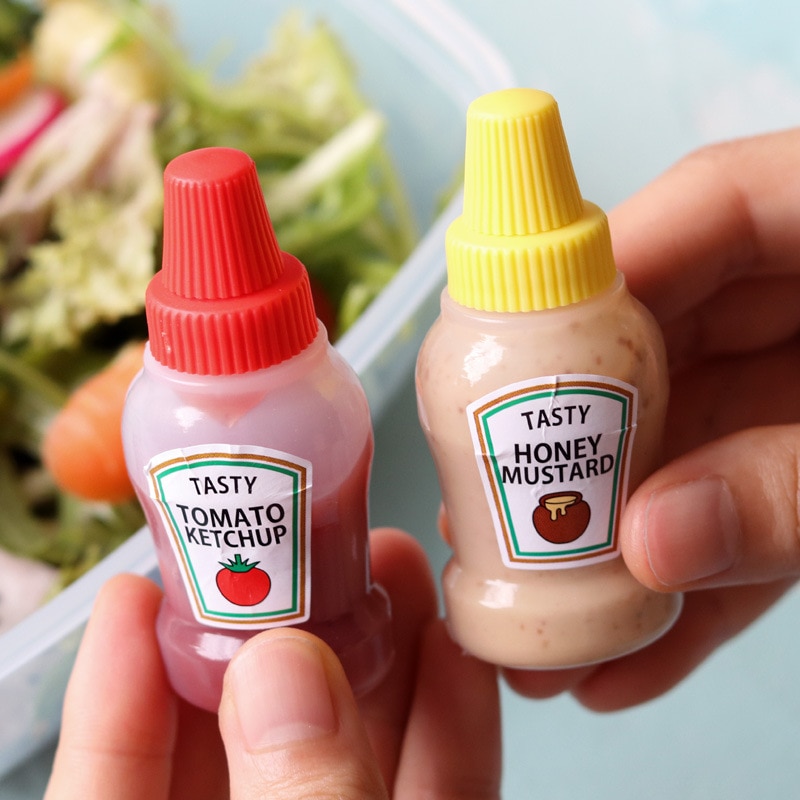 2pcs/set 25ML Mini Tomato Ketchup Bottle Honey Mustard Portable Small Sauce Container Salad Dressing Container Pantry Containers