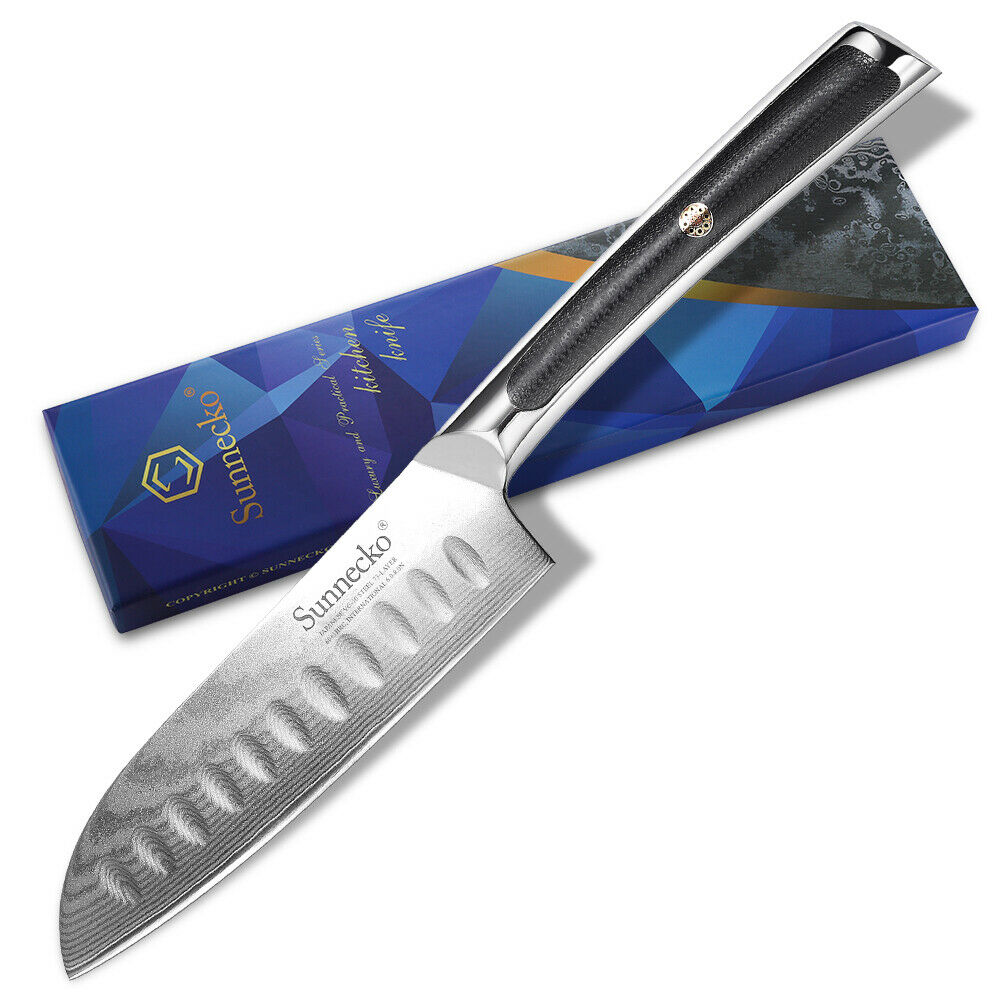 5 inch Santoku Knife Japanese Chef Cutlery VG 10 Damascus Steel Black G10 Handle