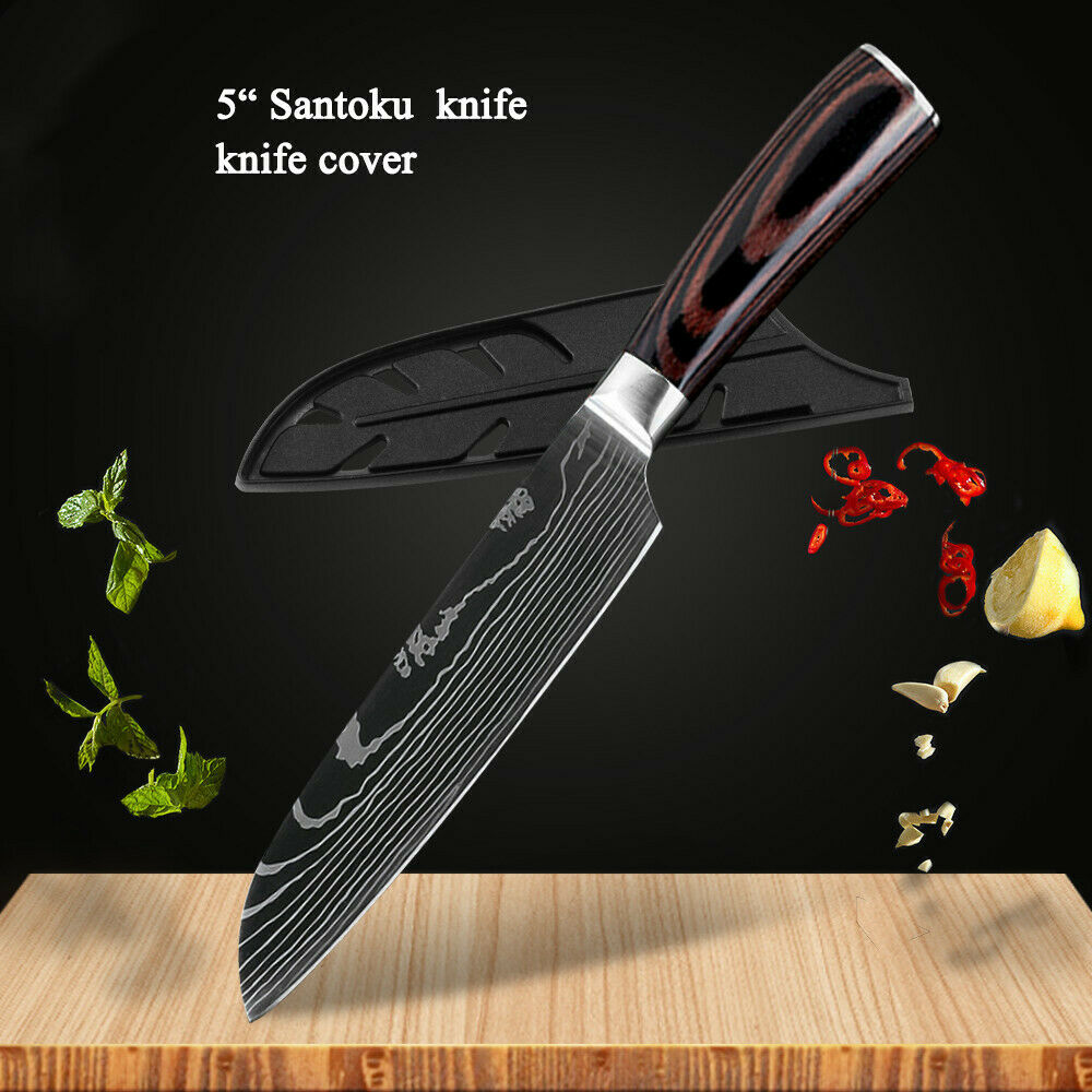 5'' Kitchen Santoku Knife Stainless Steel Japanese Damascus Pattern Chef's Knife