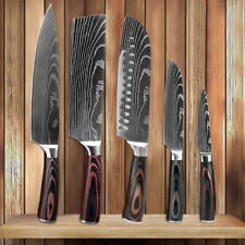 5 Piece Kitchen Knives Set Japanese Damascus Pattern Stainless Steel Chef Knife