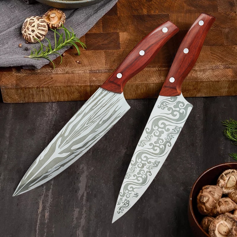 8inch Kitchen Knife Stainless Steel Meat Chopping Cleaver Japanese Chef Knife Damascus Laser Pattern