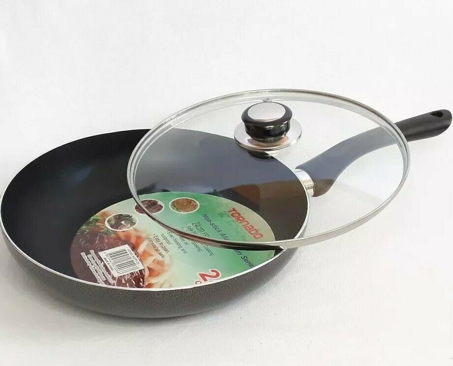 Aluminum Non Stick Fry Pan with lid 24 cm (9.4 inches) Black brand new free ship