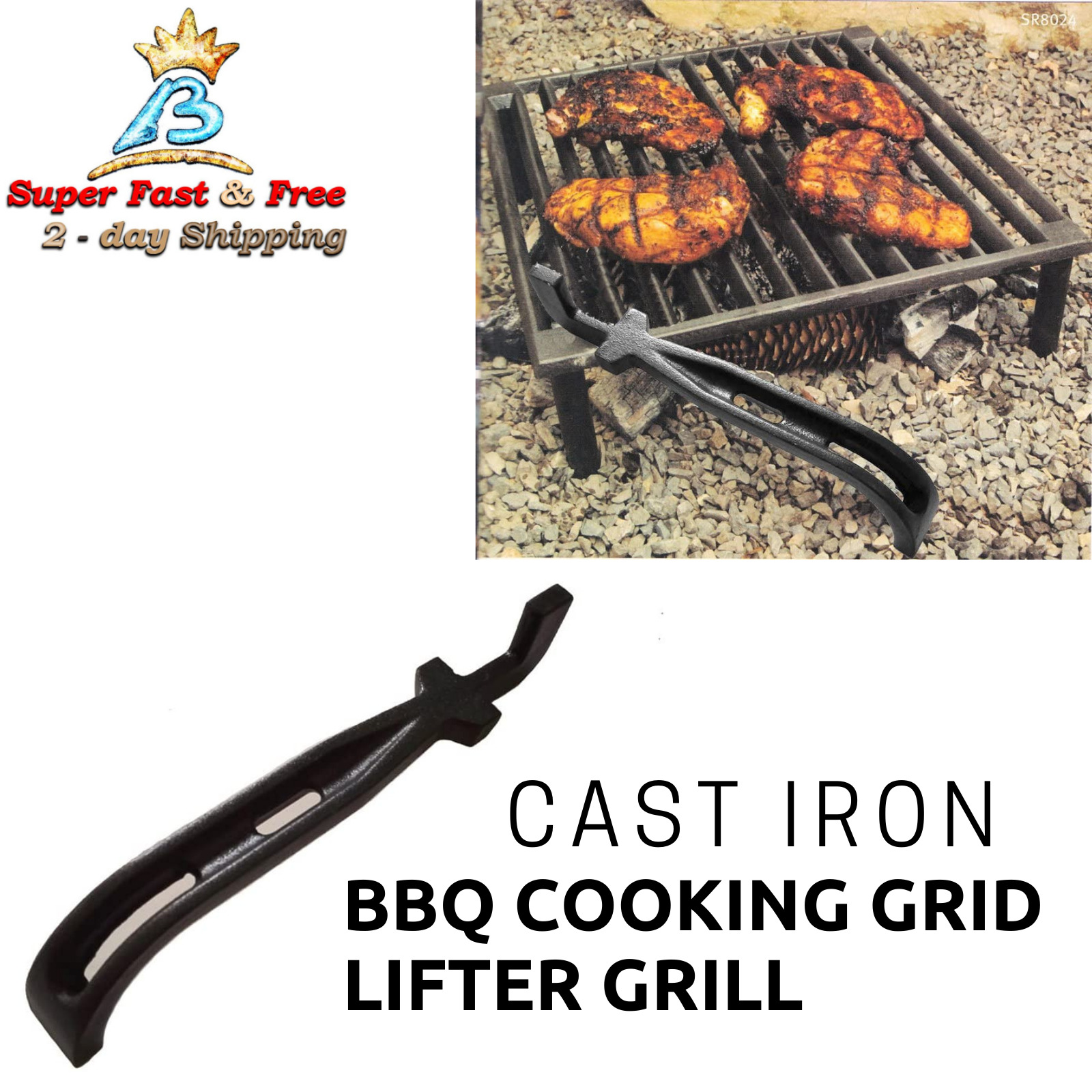 Cast Iron Barbecue Grill Grate Lifter BBQ Grill Accessories Big Green Egg Etc.