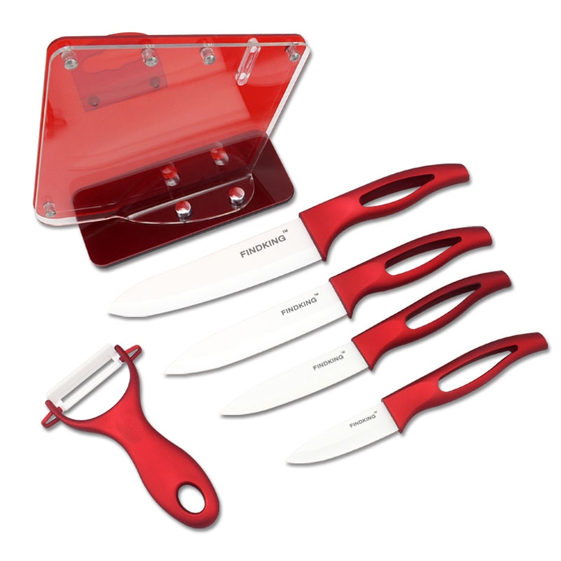 Ceramic Knives with holder Kitchen knives 3 4 5 6 inch Chef knife Cook Set+peeler white zirconia sharp blade Red Handle Healthy