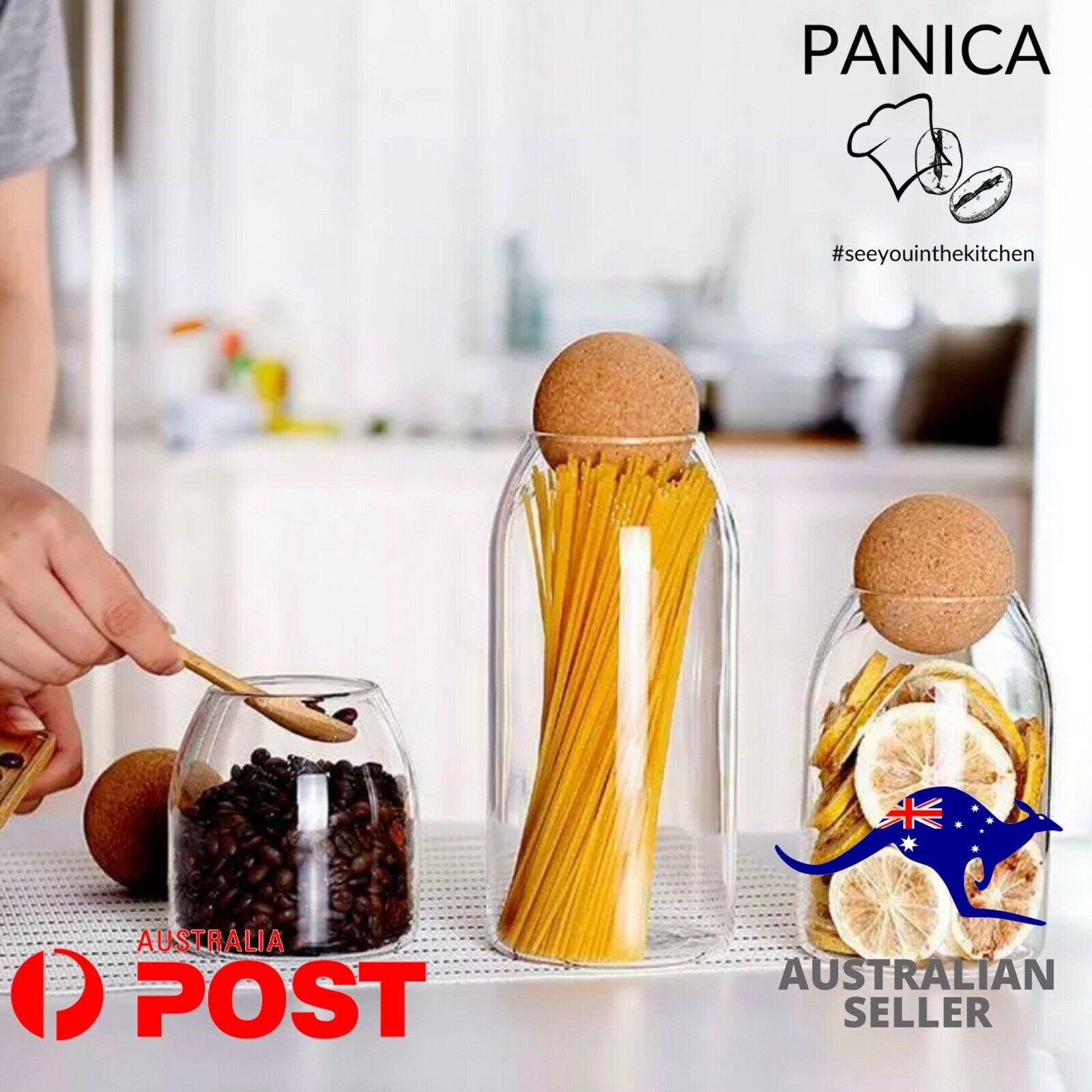 FOOD STORAGE CONTAINER GLASS 3Pcs large - Spice Jars Kitchen Canisters Jar