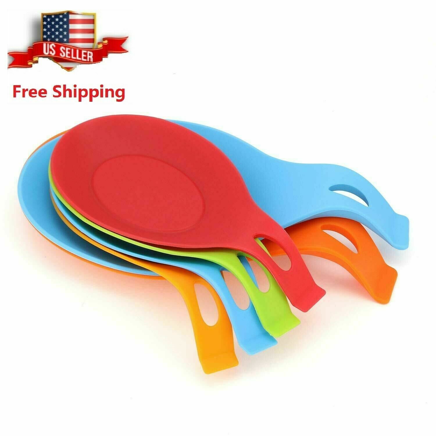 Kitchen Silicone Spoon Rest Heat Resistant Utensil Rest Ladle Spoon Holder 6 Pc