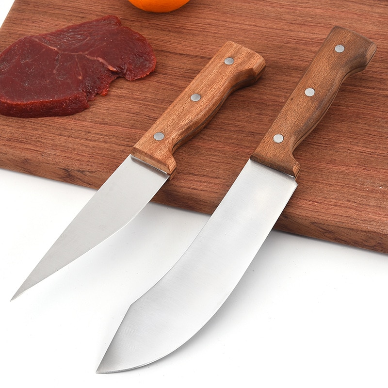 Meat Chopping Knife Stainless Steel Butcher Boning Knife Wood Handle Cleaver Kitchen Knife