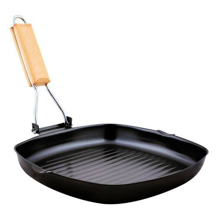 Non Stick Square Grill Pan 24 CM with foldable wooden handle
