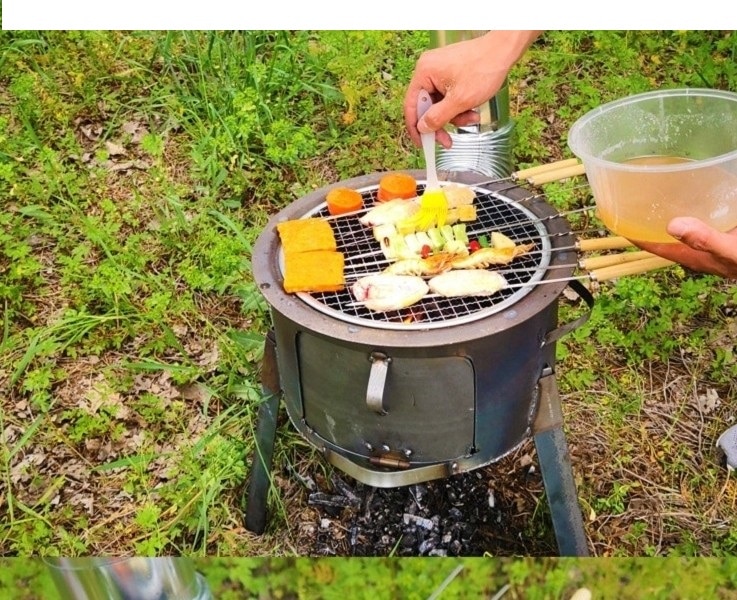 Portable charcoal barbecue grills grilled net household ​rural firewood stove outdoor camping commercial movable kitchen heatin