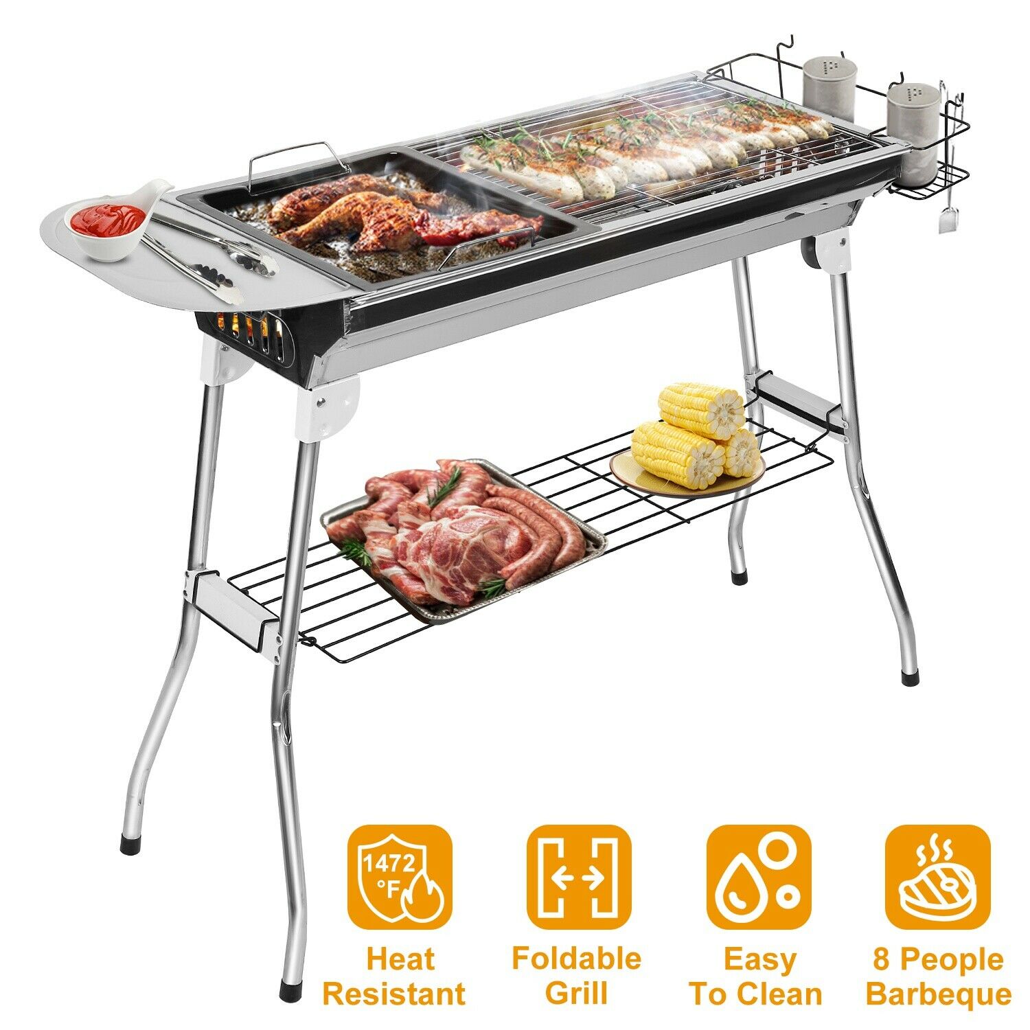 Portable Folding Charcoal BBQ Grill Stainless Steel For Picnic Camping Outdoor
