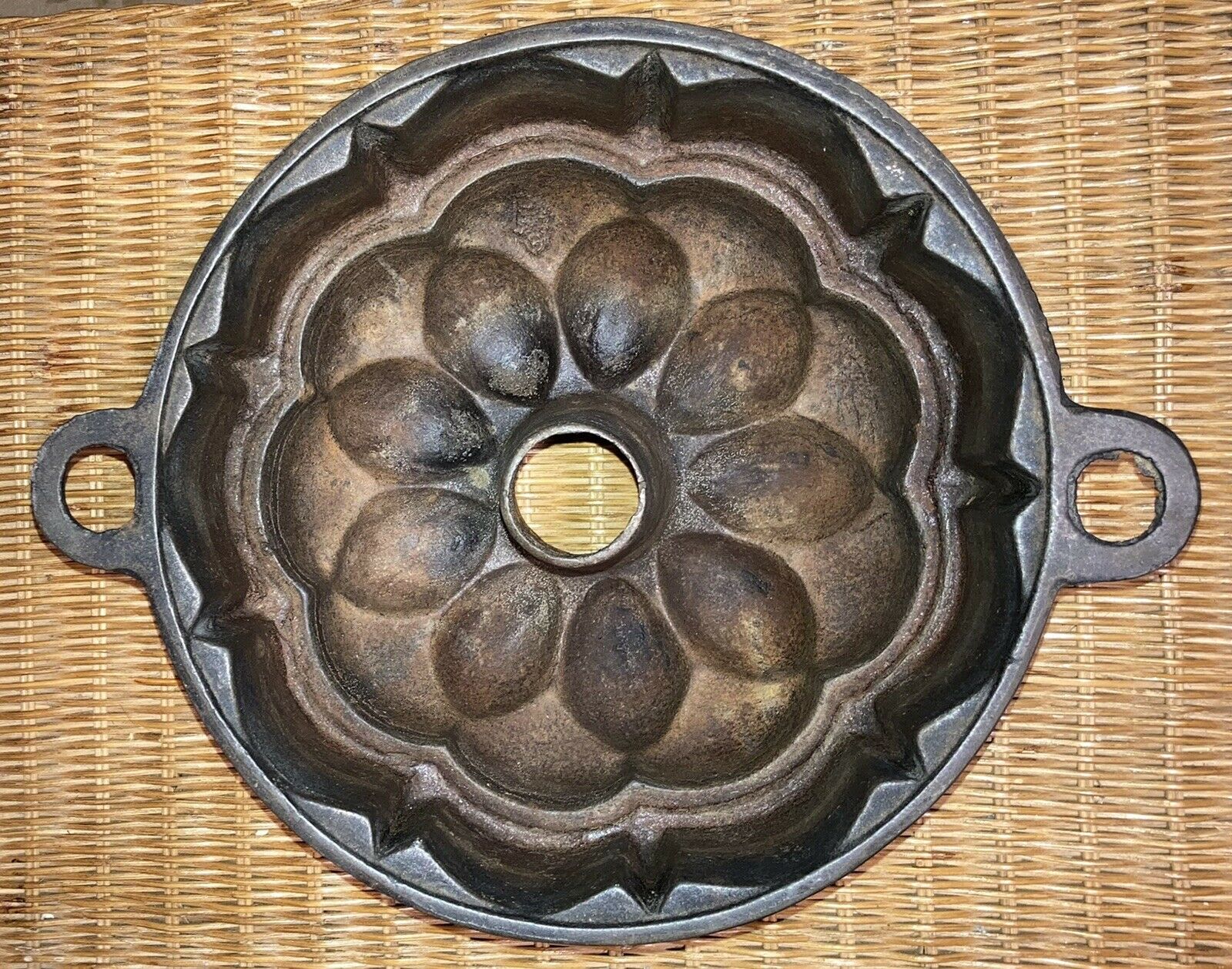 Rare Antique Cast Iron Bundt Style Tube Pan • Weighing 9+ Pounds • Egg Motif