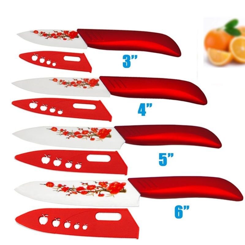 Red Flower Sharp Ceramic Knife Set Tools Cut Chop Slice Salad Meat Flowers Handl