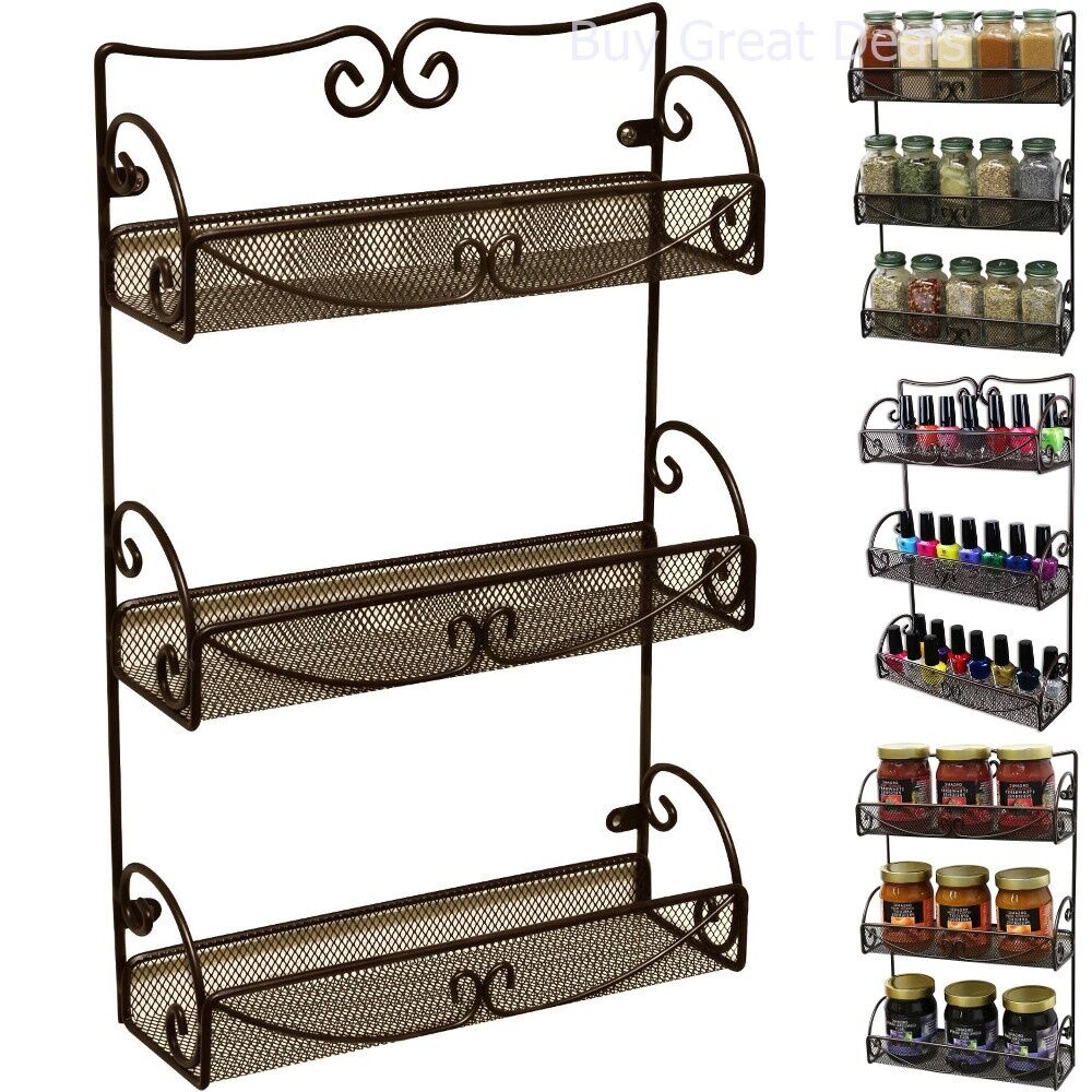 Spice Rack 3 Tier Wall Mounted Holder Storage Shelf Cabinet Organizer Kitchen