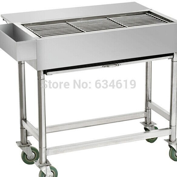 Stainless Steel Charcoal Bbq Cart With Rolling Wheel, Movable Charcoal Grille, Wheeled Charcoal Barbecue Cart