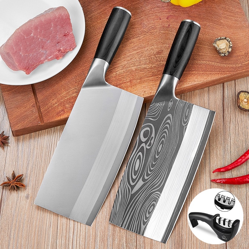 Stainless Steel Kitchen Knife Black Wooden Handle Household Chopping Knife Bone Chopping Scimitar Kitchen Knife