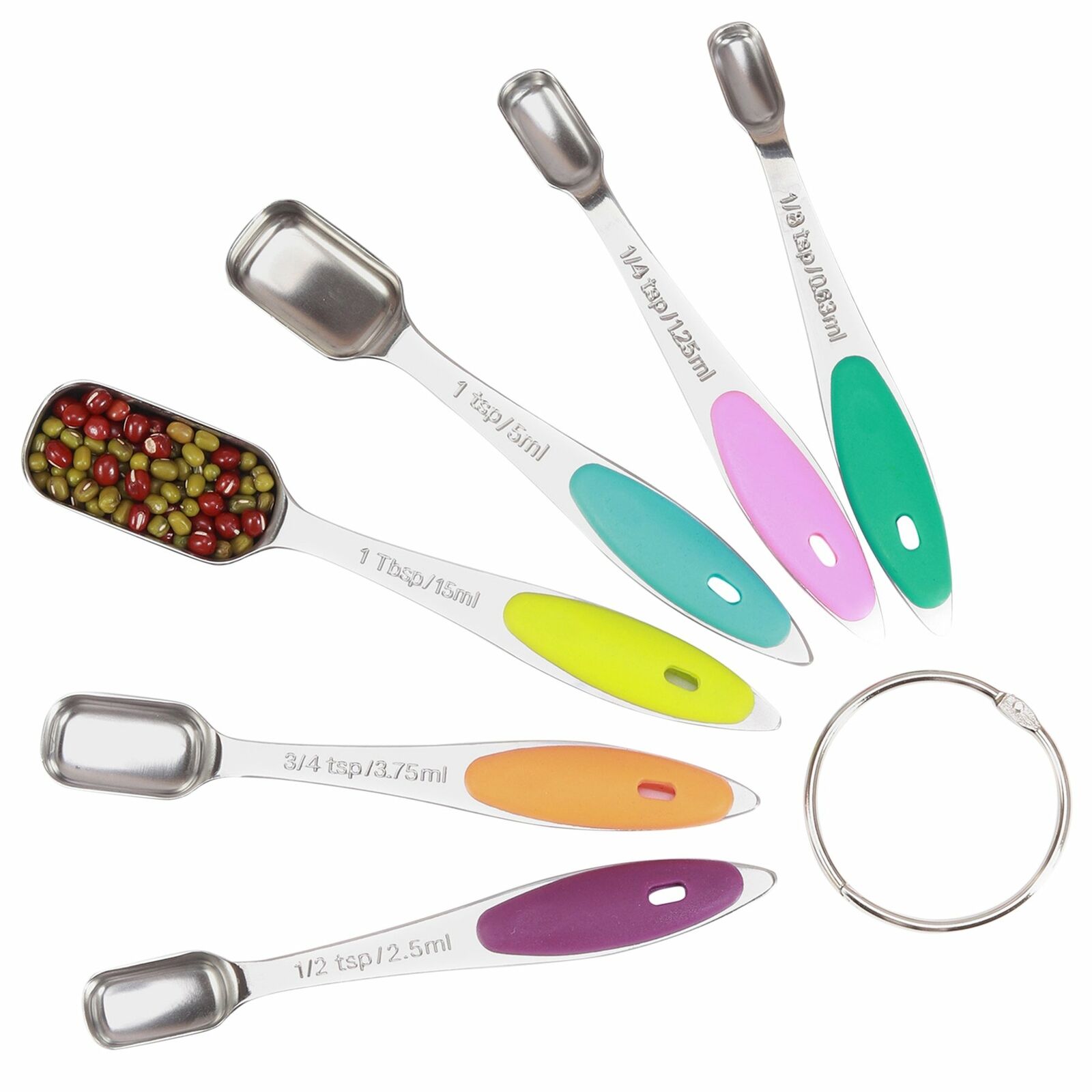 Stainless Steel Set of 6 Measuring Spoons for Dry or Liquid Fits in Spice Jar