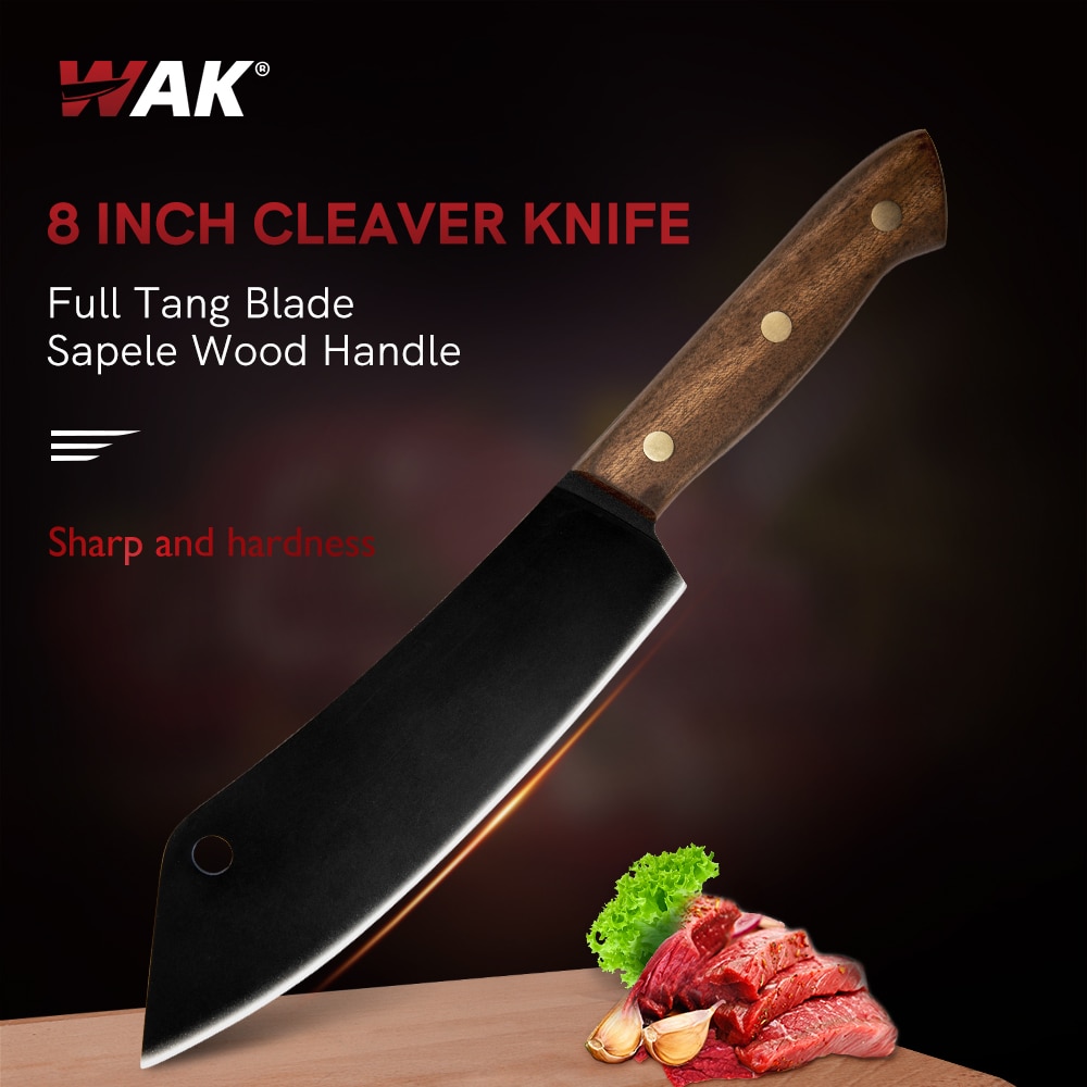 WAK 8Inch Kitchen Full Tang 3Cr13 Chef Knife Sharp Kitchen Meat Slicing Cutting Knives Cleaver Butcher Knife Sapele Wood Hand