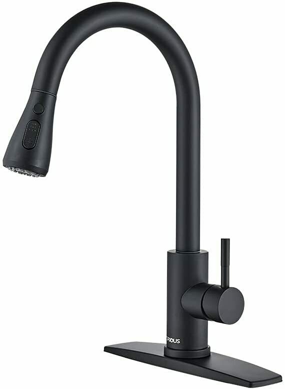 WEWE Black Kitchen Faucet Sink Pull Out Sprayer Matte Black with Cover Plate tap