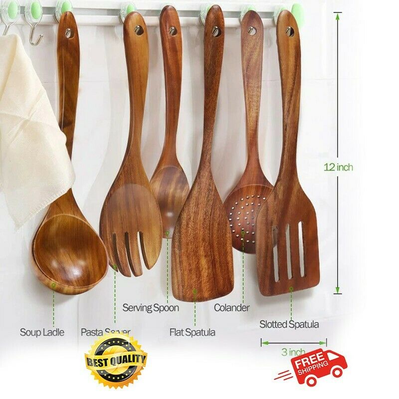 Wooden Kitchen Cooking Utensils 6 in 1 set for Non-Stick Cookware Free Shipping
