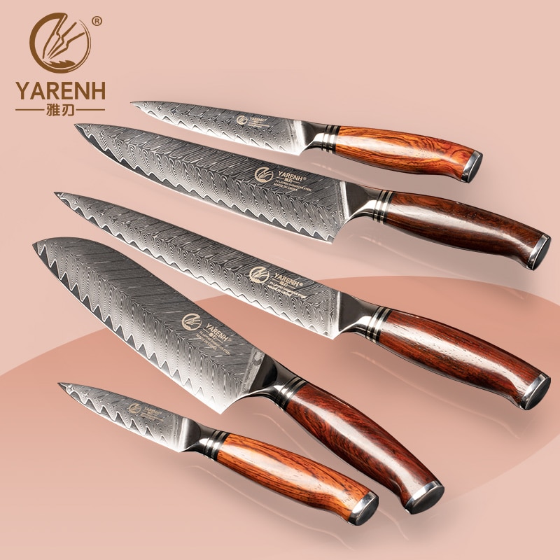 YARENH 2-5 Pcs Kitchen Knife Set 73 Layers Japanese Damascus Professional Utility Cooking Chef Knife Set Dalbergia Wood Handle