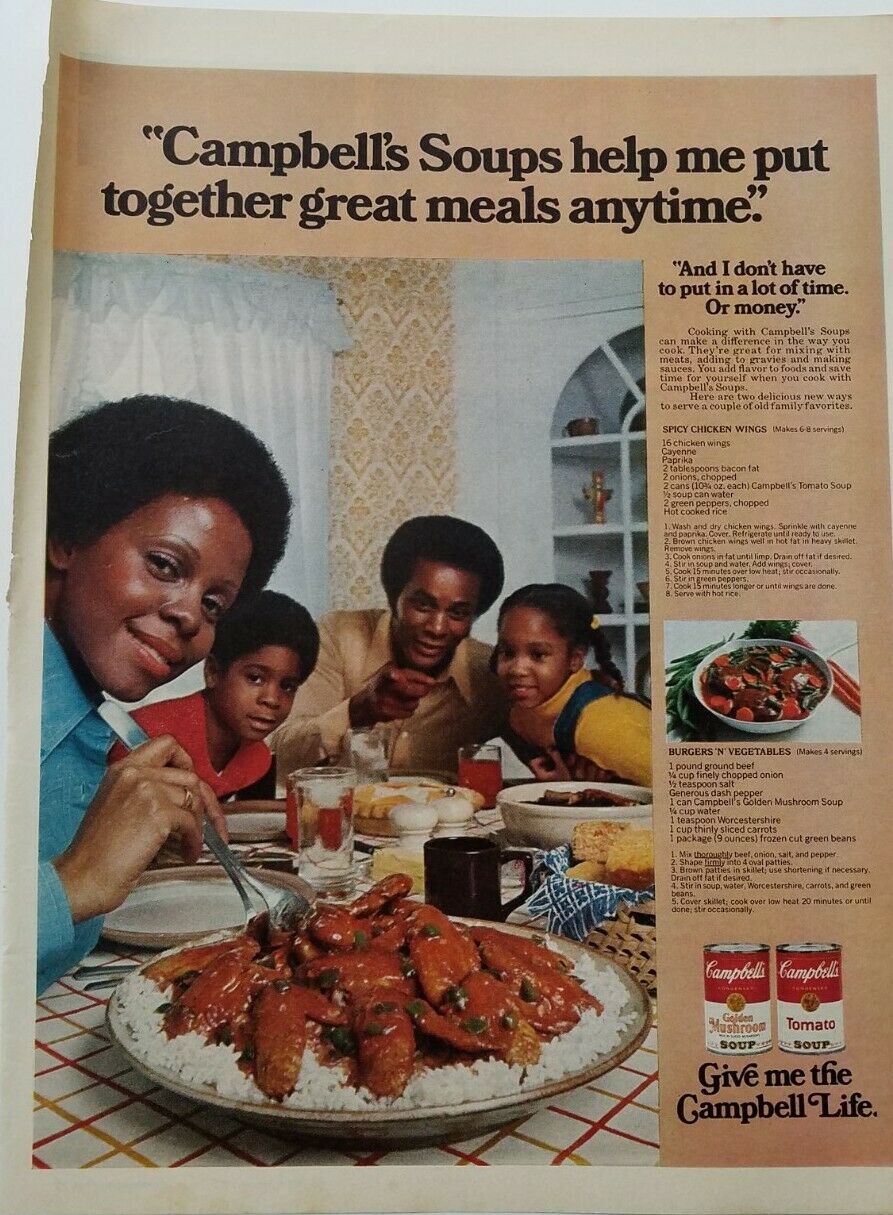 1977 Campbell's Soup spicy chicken wings recipe African American Family ad