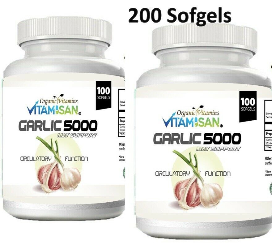 2 Garlic Fresh Extract 5000 mg Cholesterol Health 200 Antioxidant Pills gels