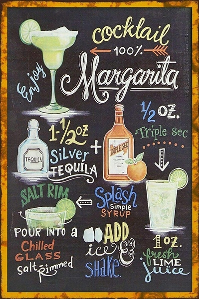 New Metal Poster Margarita Cocktail Recipe Vintage Metal Tin Sign 8x12 Inch Retro Art Home Bar Pub Garage Shop Wall