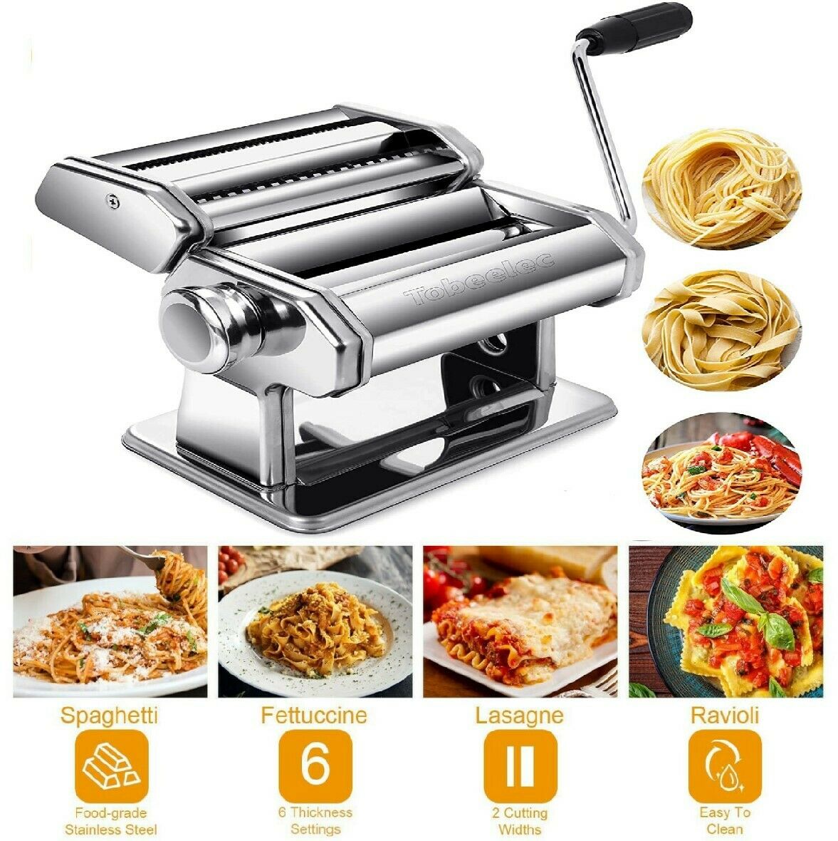 Stainless Steel Pasta Machine Lasagna Spaghetti Tagliatelle Ravioli Maker Roller